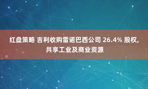 红盘策略 吉利收购雷诺巴西公司 26.4% 股权, 共享工业及商业资源