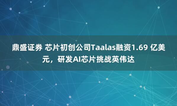鼎盛证券 芯片初创公司Taalas融资1.69 亿美元，研发AI芯片挑战英伟达