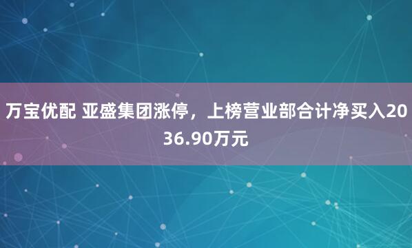 万宝优配 亚盛集团涨停，上榜营业部合计净买入2036.90万元
